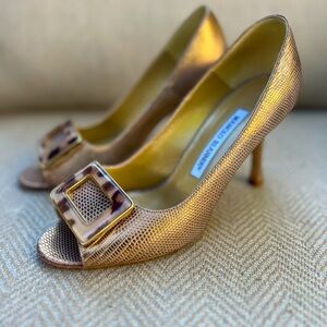 Manolo Blahnik Leather Animal Print Pumps